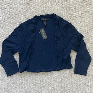 White House Black Market NWT shrug with ruffle trim - navy, size S